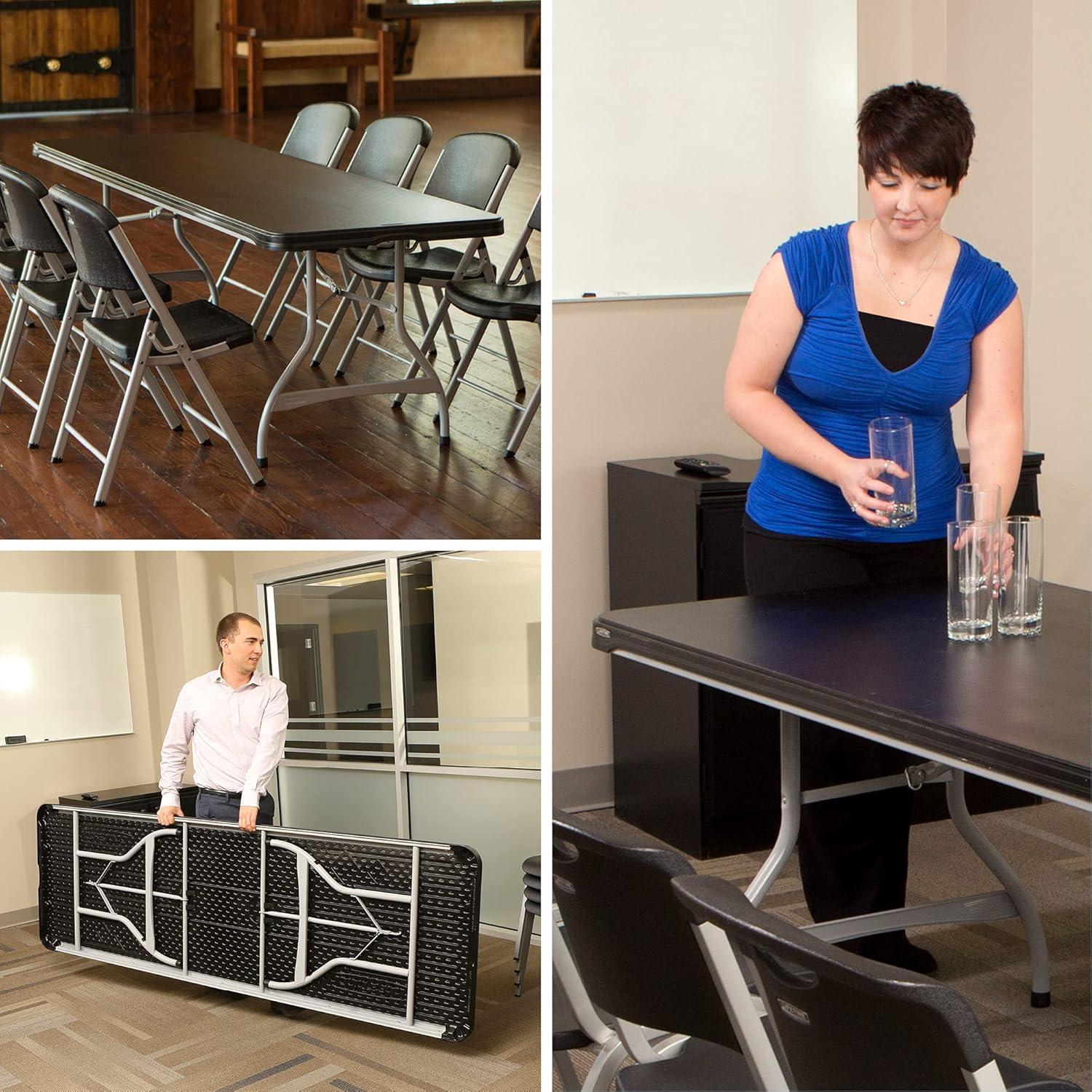 96" Black Polyethylene Folding Table with Stainless Steel Legs