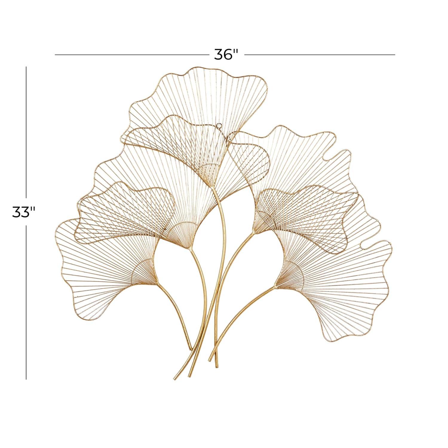 CosmoLiving by Cosmopolitan Floral Gold Metal Leaf Wall Décor, 36" X 33"