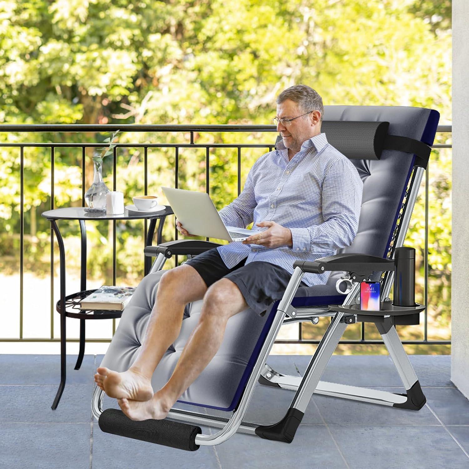 Slsy Zero Gravity Chair Oversized XL, Reclining Lounge Chair with Removable Cushion & Tray for Indoor and Outdoor, Patio Recliner Folding Reclining Chair