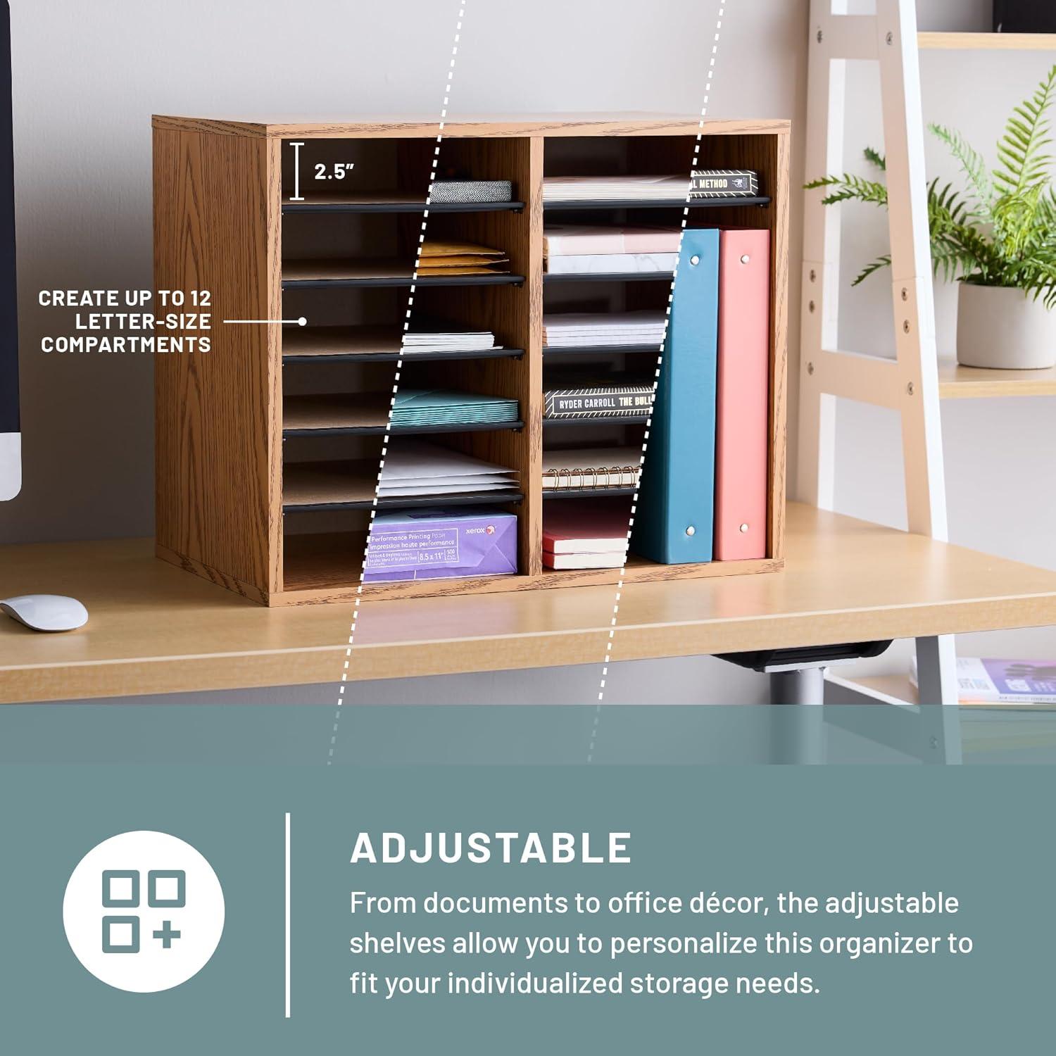 Wood Adjustable-Compartment Literature Organizer (Desktop)