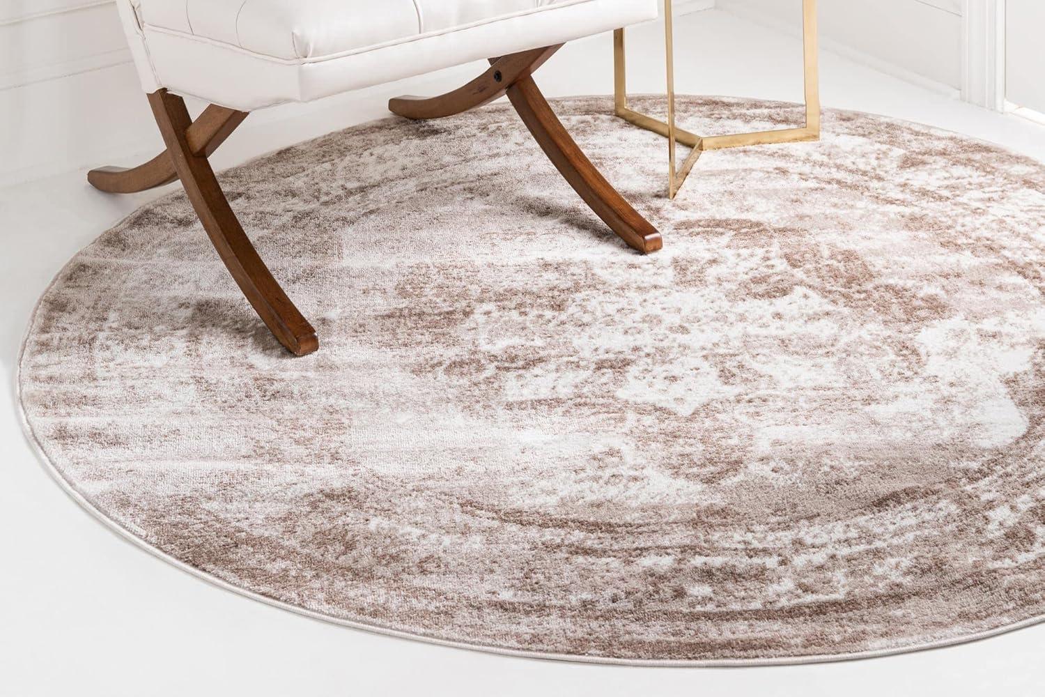 Rugs.com Monte Carlo Collection Rug – 5' Round Beige Medium Rug Perfect for Kitchens, Dining Rooms