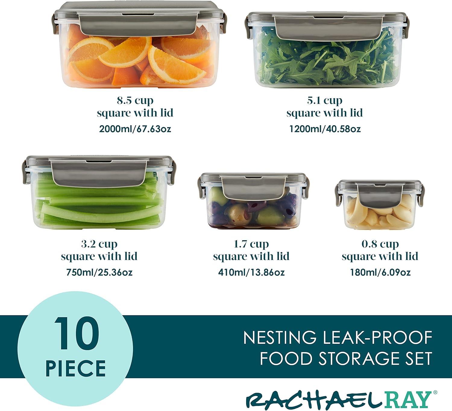 Leak-Proof Nestable Square 5 Container Food Storage Set