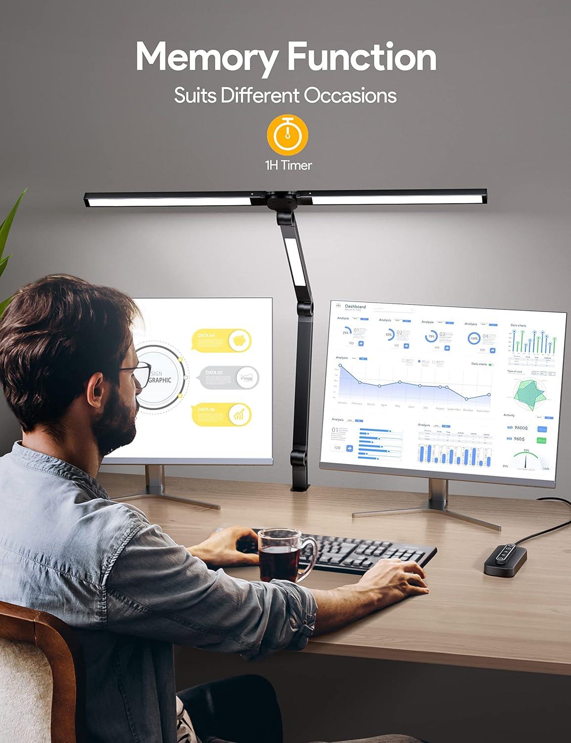 Adjustable Black LED Desk Lamp with Clamp and Control Box