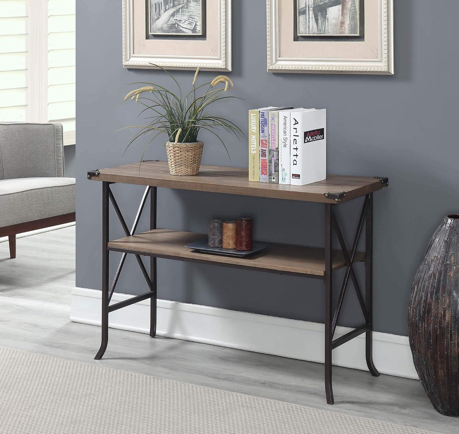 Driftwood and Brown Medium Wood Console Table with Storage