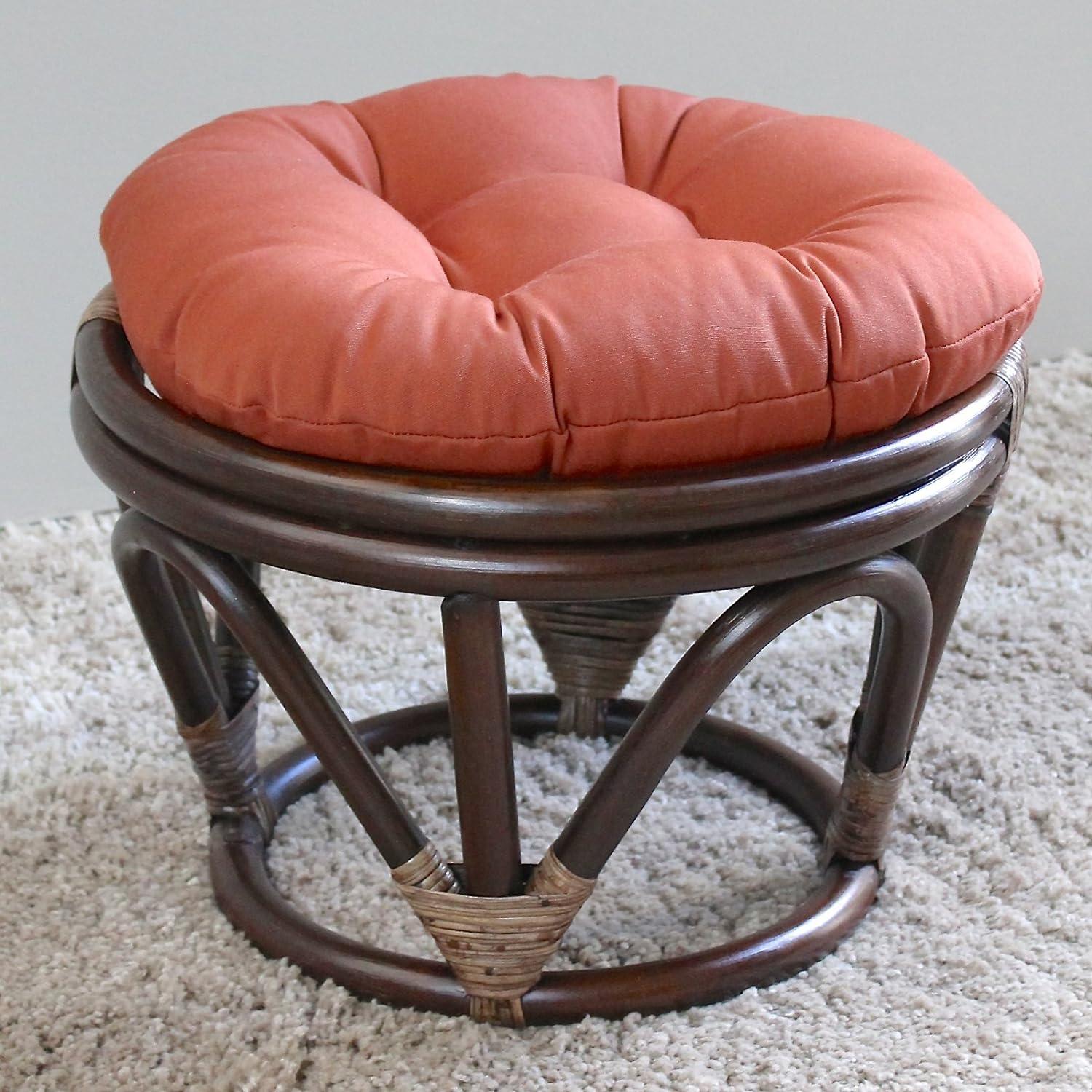 Rattan Footstool with Twill Cushion - International Caravan