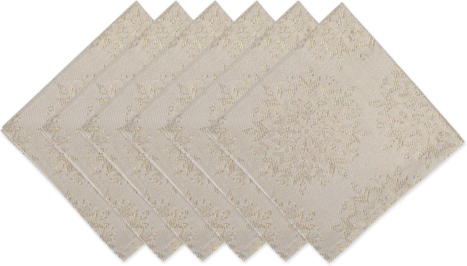 Snowflake Jacquard Beige Cotton Napkin Set, 20x20, 6 Piece