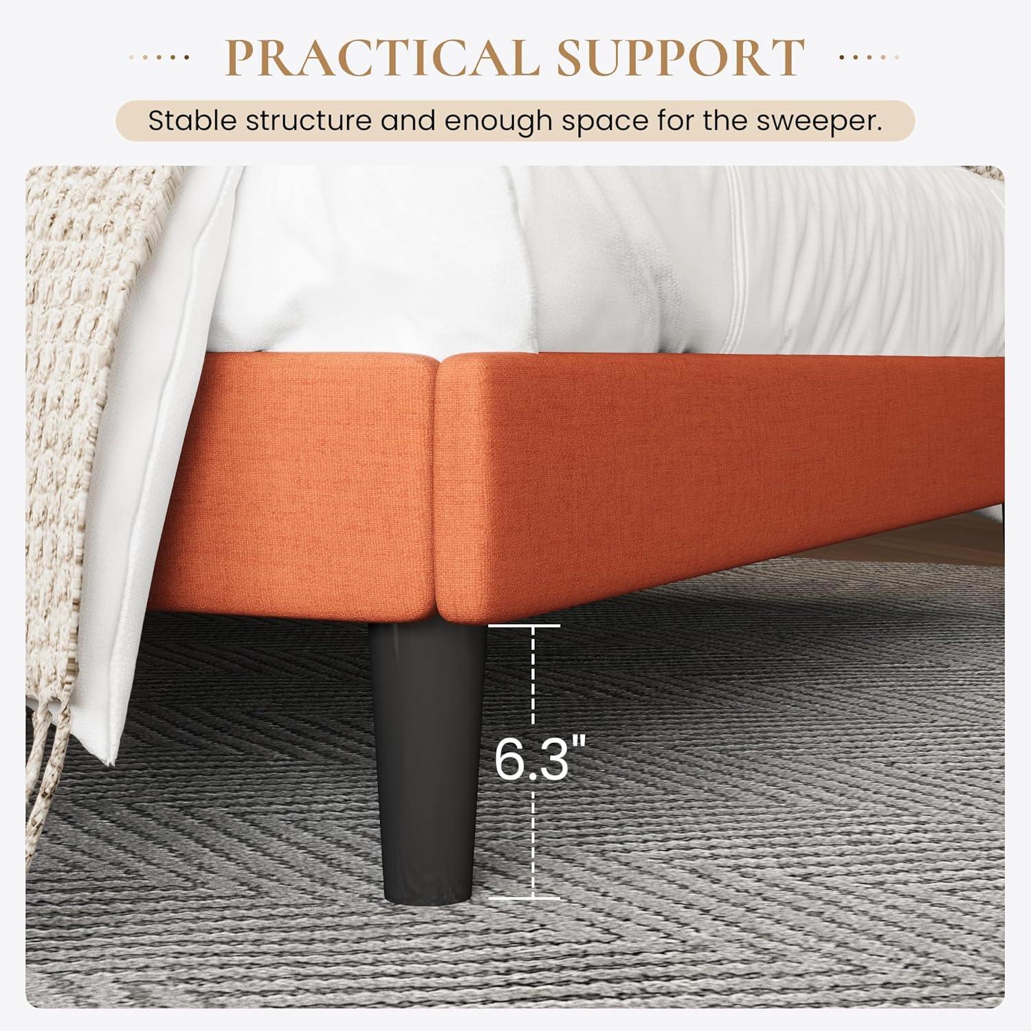 SHA CERLIN Upholstered Bed Frame King Size with Streamlined Wingback Headboard, Breathable Linen Fabric, Solid Wooden Slats, Easy Assembly, Orange