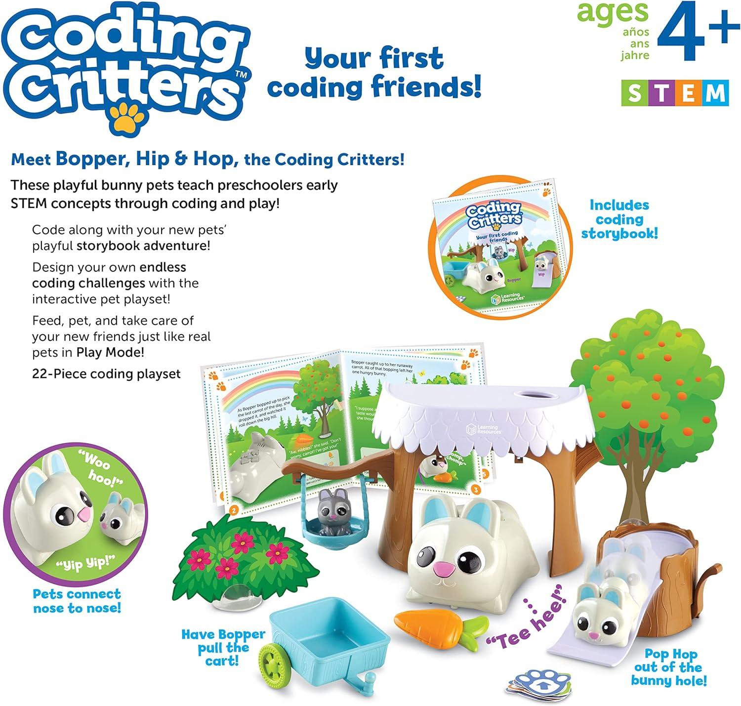 Learning Resources Coding Critters Bopper, Hip & Hop, Screen-Free Early Coding Toy For Kids, 22 Pieces, Ages 4+