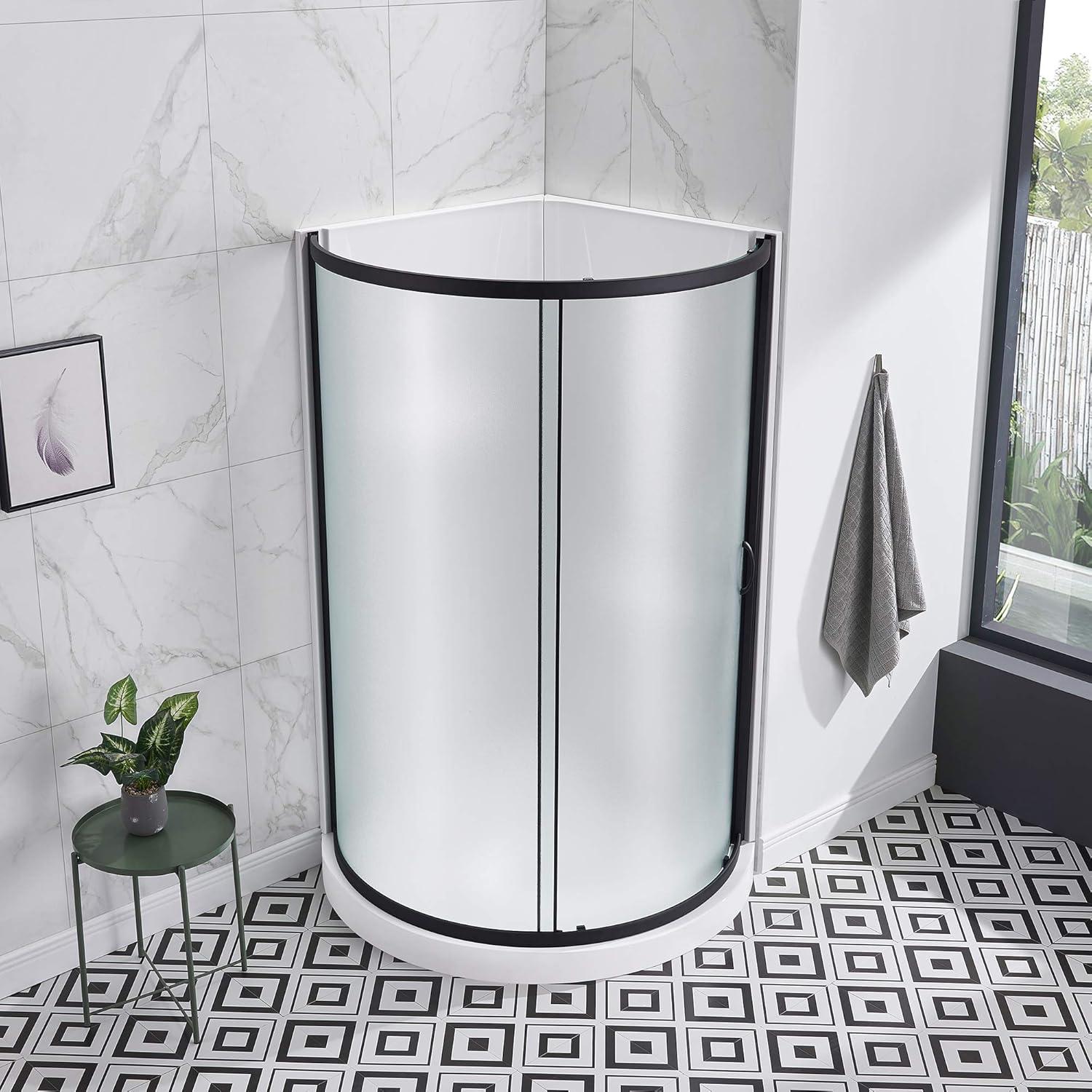 OVE Decors Breeze 33 in. Round Shower Kit w/ Frosted, Base, Wall