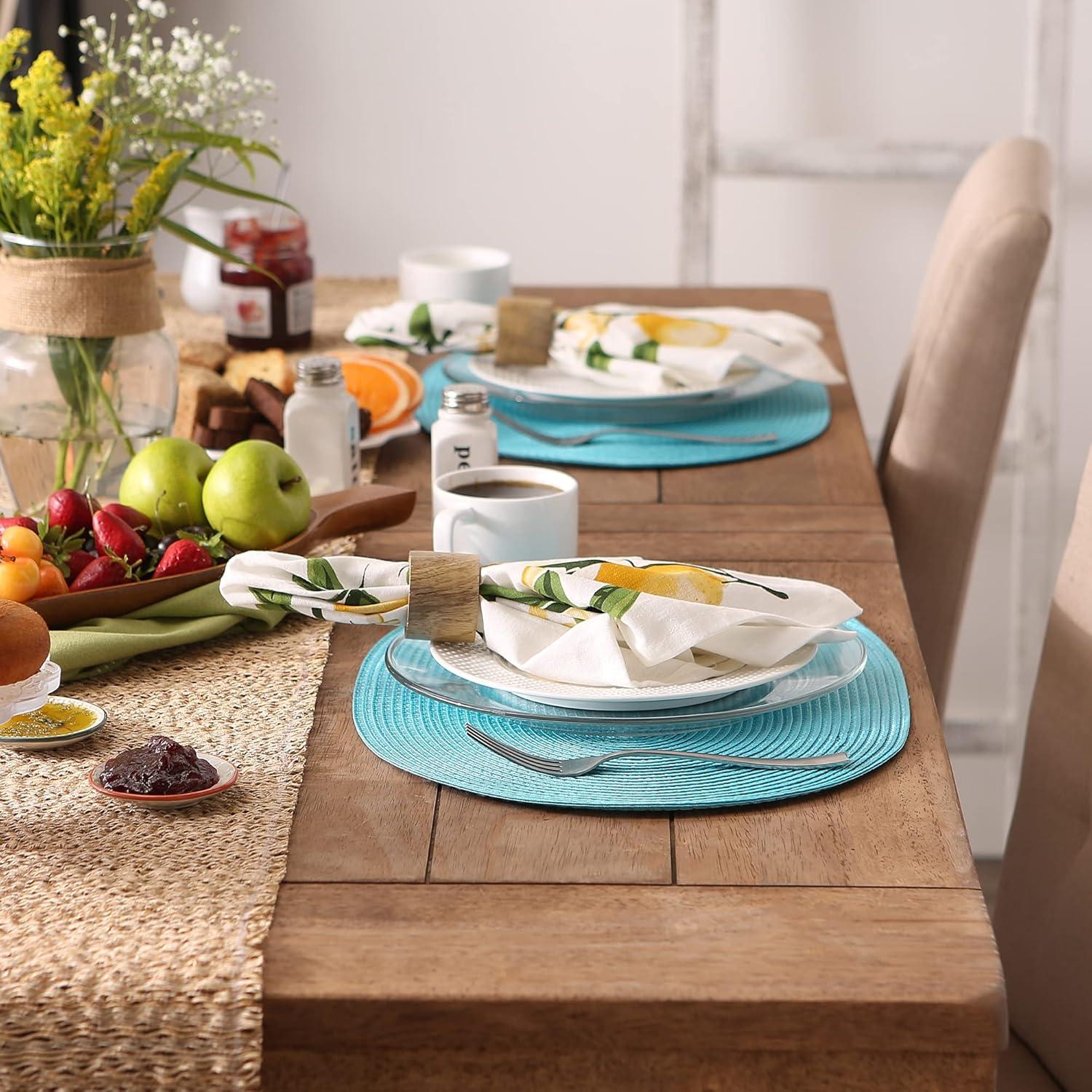 Aqua Oval Woven Polypropylene Placemats, Set of 6