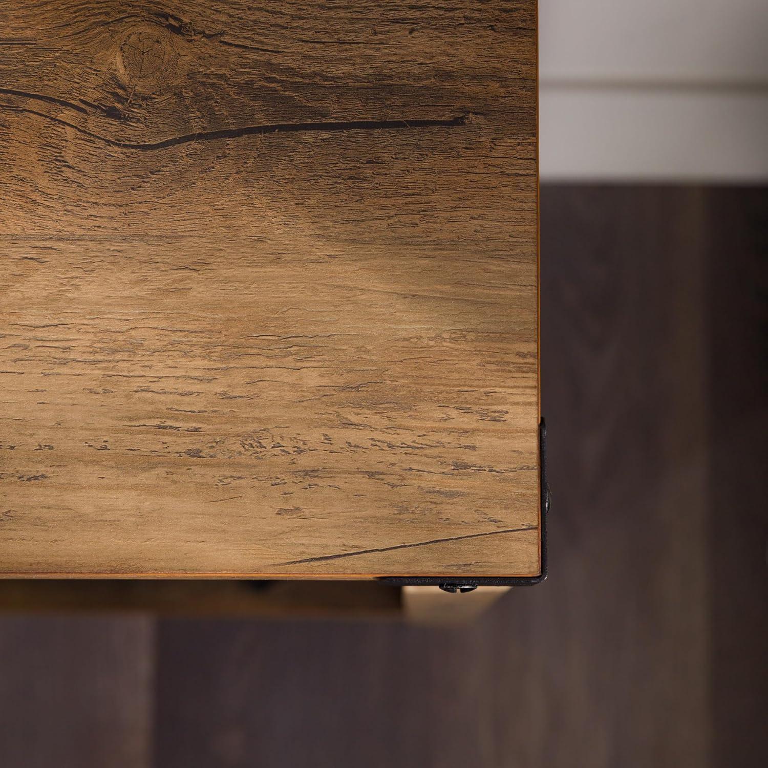 Rustic Oak and Metal Two-Tier Console Table with Storage