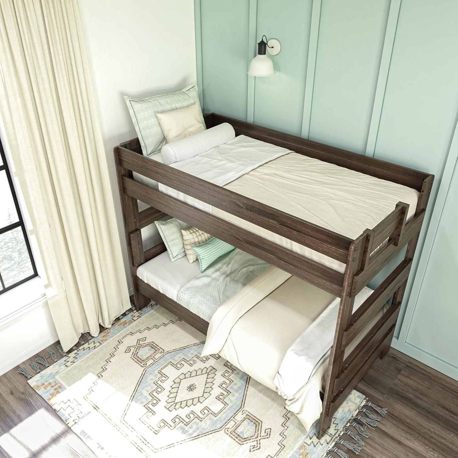 Max & Lily Twin over Twin Bunk Bed, Farmhouse Solid Wood Bunk Beds for Kids, Barnwood Brown