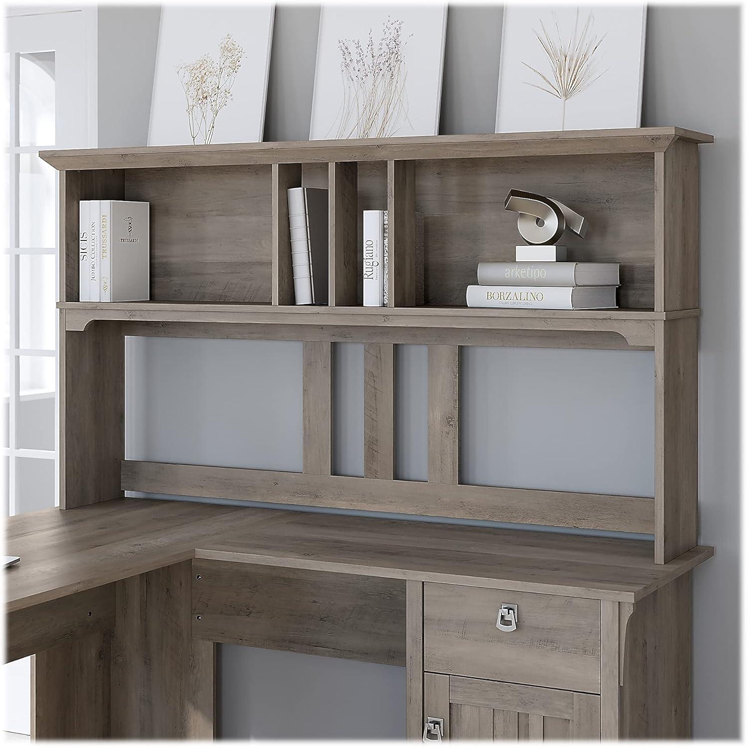 Bush Furniture Salinas Hutch for L Desk, Driftwood Gray