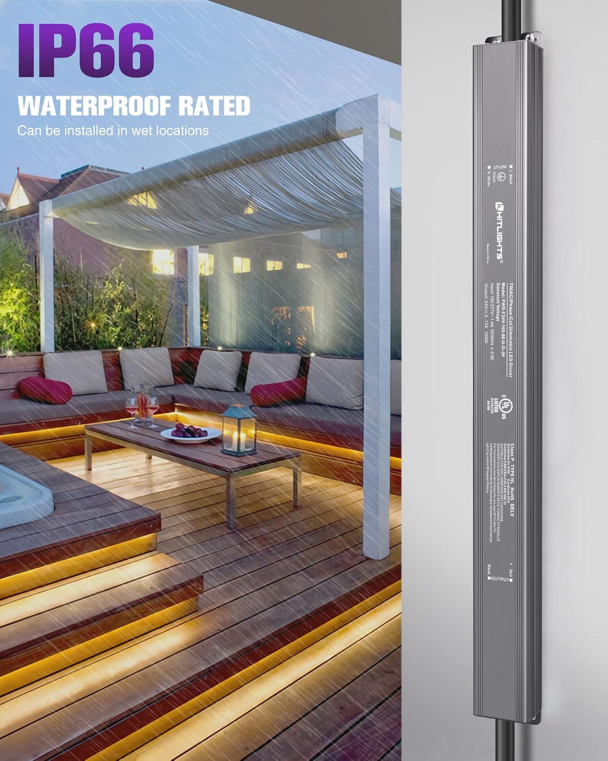 HitLights 100W Dimmable LED Driver Transformer, Power Supply 100~277V AC to 24V DC, 4.1A, Compatible with Forward/Reverse Phase, TRIAC, MLV, ELV Dimmers Such As Lutron, Leviton, Legrand, UL-Listed