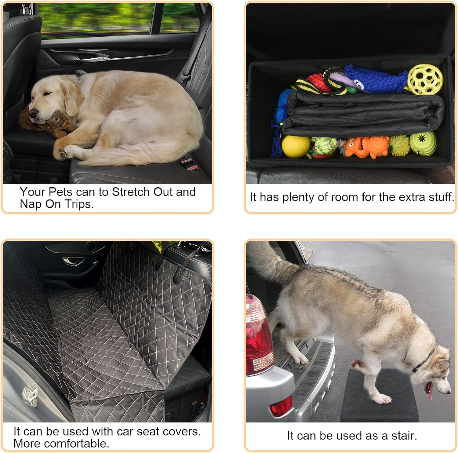 Large Black Rolling Dog Car Seat Extender with Storage