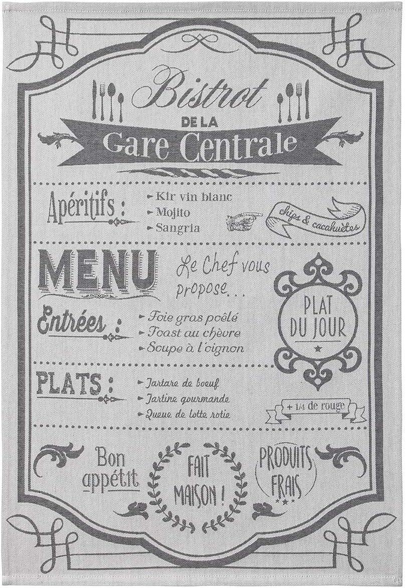 French Bistro Cotton Jacquard Tea Towel, 20" x 30", Black and Cream