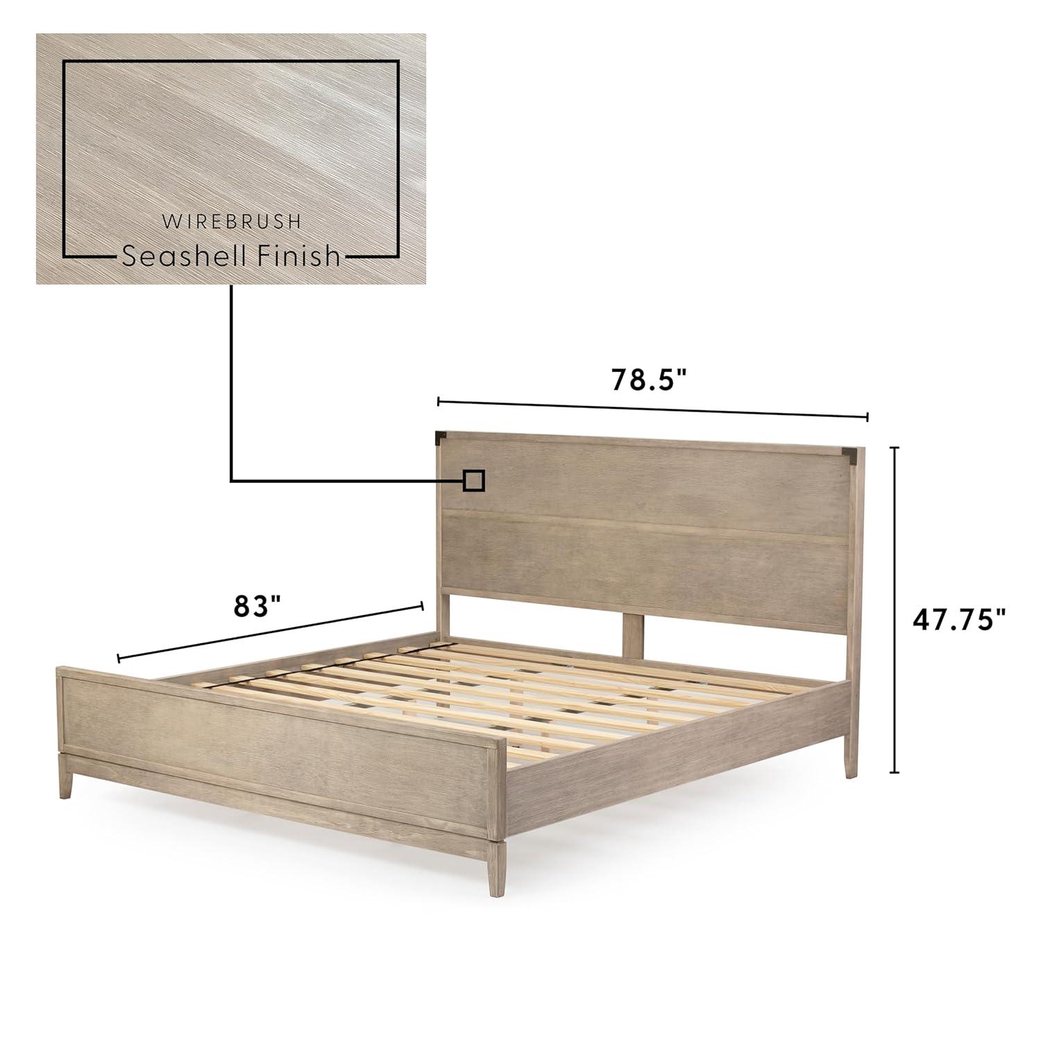Plank+Beam Solid Wood Contemporary  King Size Platform Bed, Seashell Wirebrush