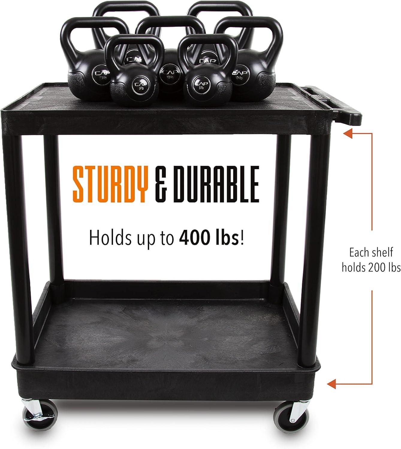 Original Tubstr Hybrid | Large Flat Top Utility Cart | Heavy Duty Service Cart Holds Up to 400 lb. | Lipped Top Shelf & Deep Tub Bottom Shelf | Ideal for Warehouse, Cleaning & More (32in x 24in)
