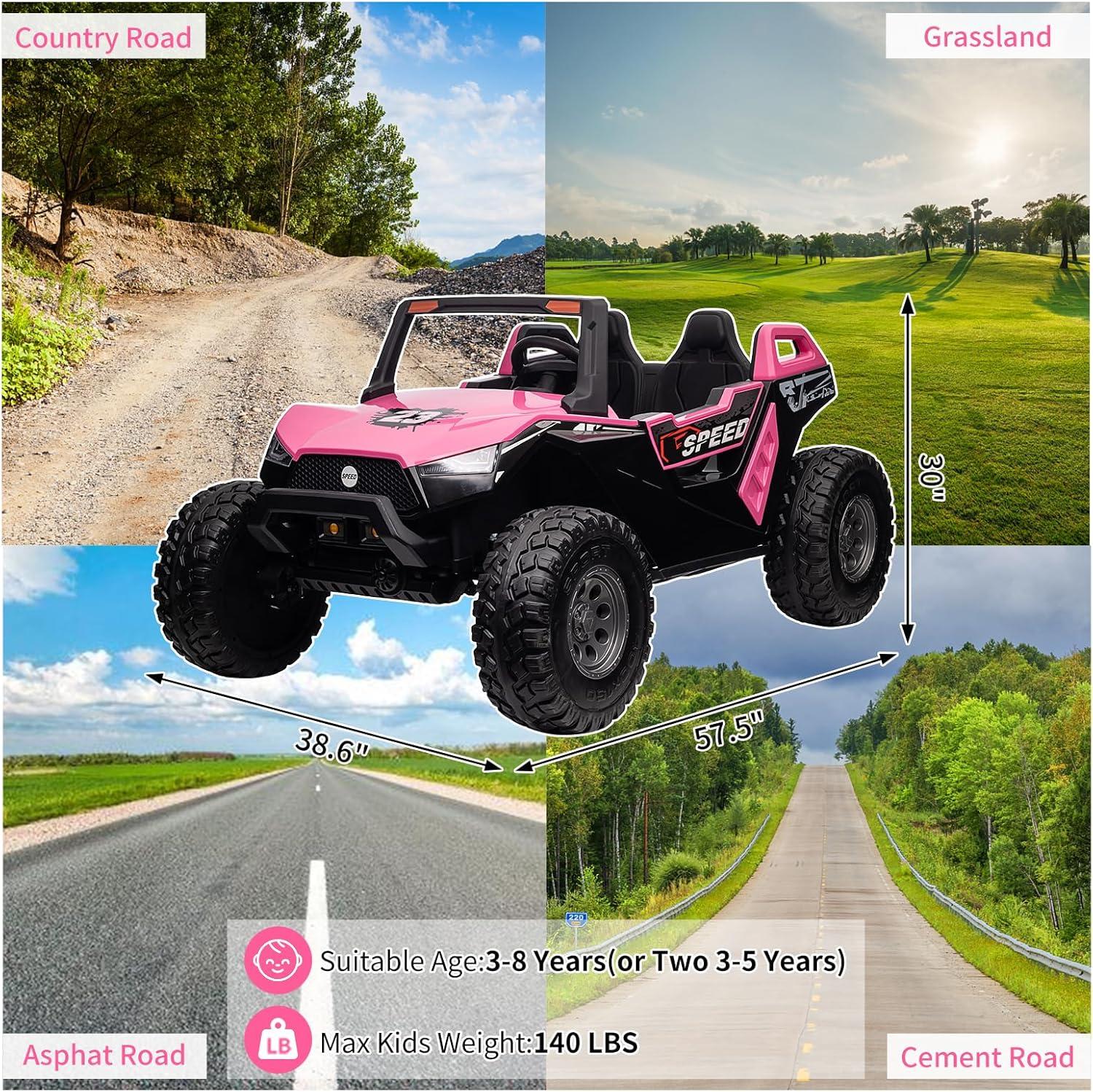 24V 2 Seaters Ride On UTV with Remote Control, Battery Powered Extra Large Ride Car Toy for 2 Kids, 2 Seats+One More Foldable Seat, 15.4" Eva Wheels Off-Road with Music, Light for 3-8 Years