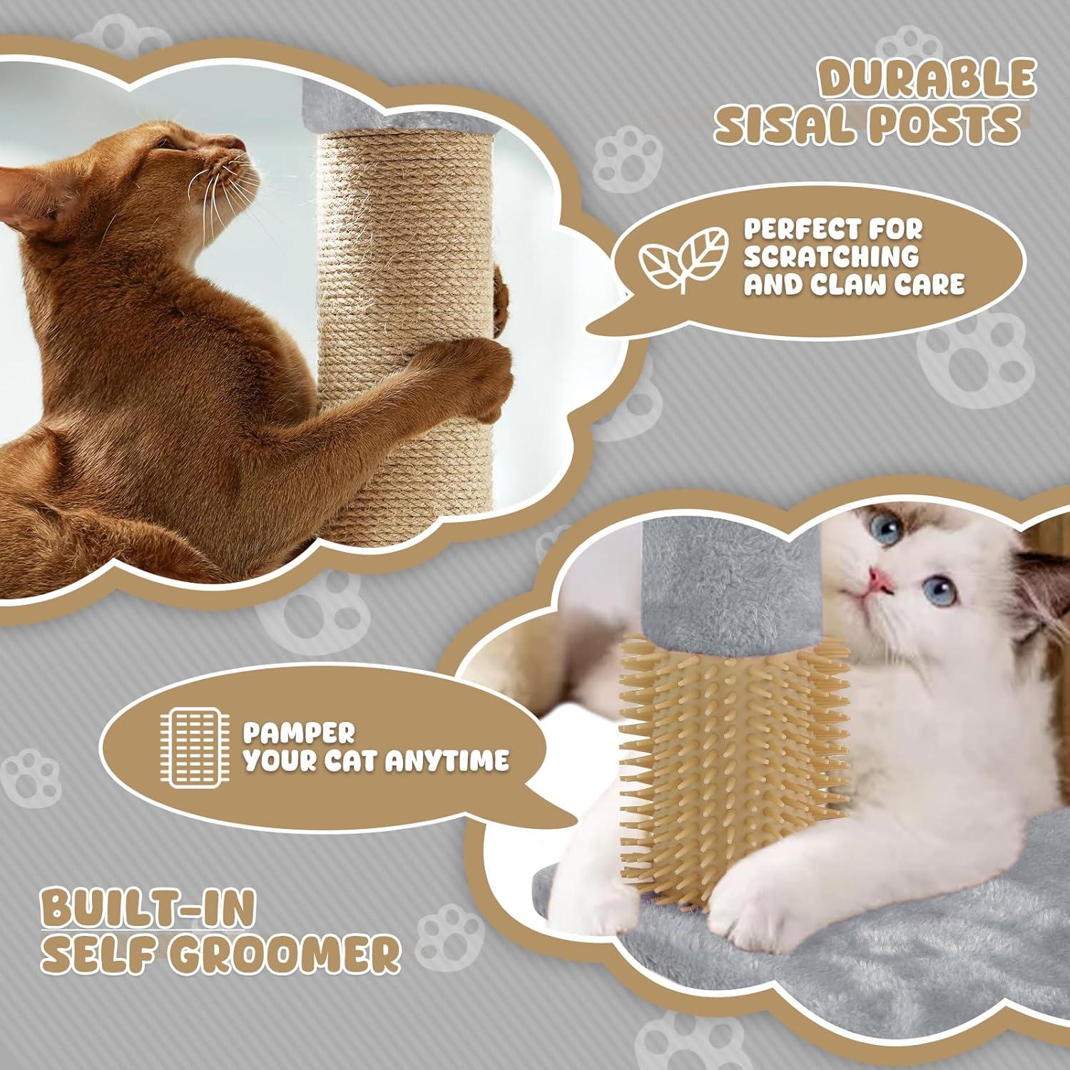 Magshion 34-in Cat Tree & Kittens Play House, Double Level Plush Cat Condo for Indoor Cats, Light Gray