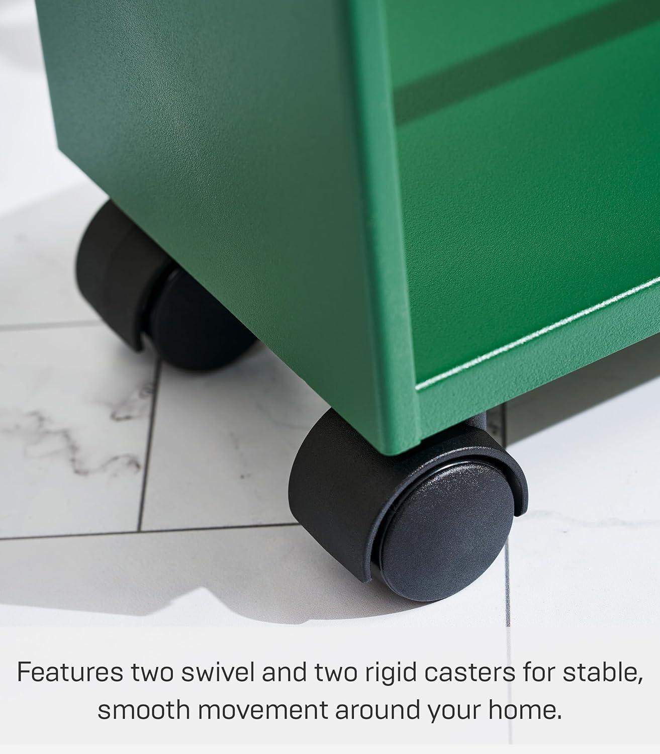 Tower Yamazaki Home Rolling Slim Storage Three Tier Utility Cart With Handle, Steel, Handle, Wheels