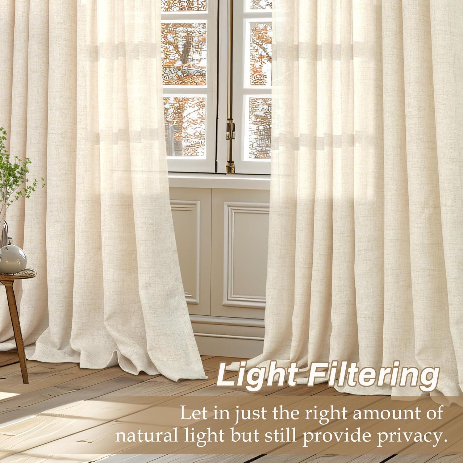DriftAway Pinch Pleat Linen Blend Semi Sheer Solid Farmhouse and Modern Rustic Curtains for Living Room Bedroom 2 Panels Back Tabs