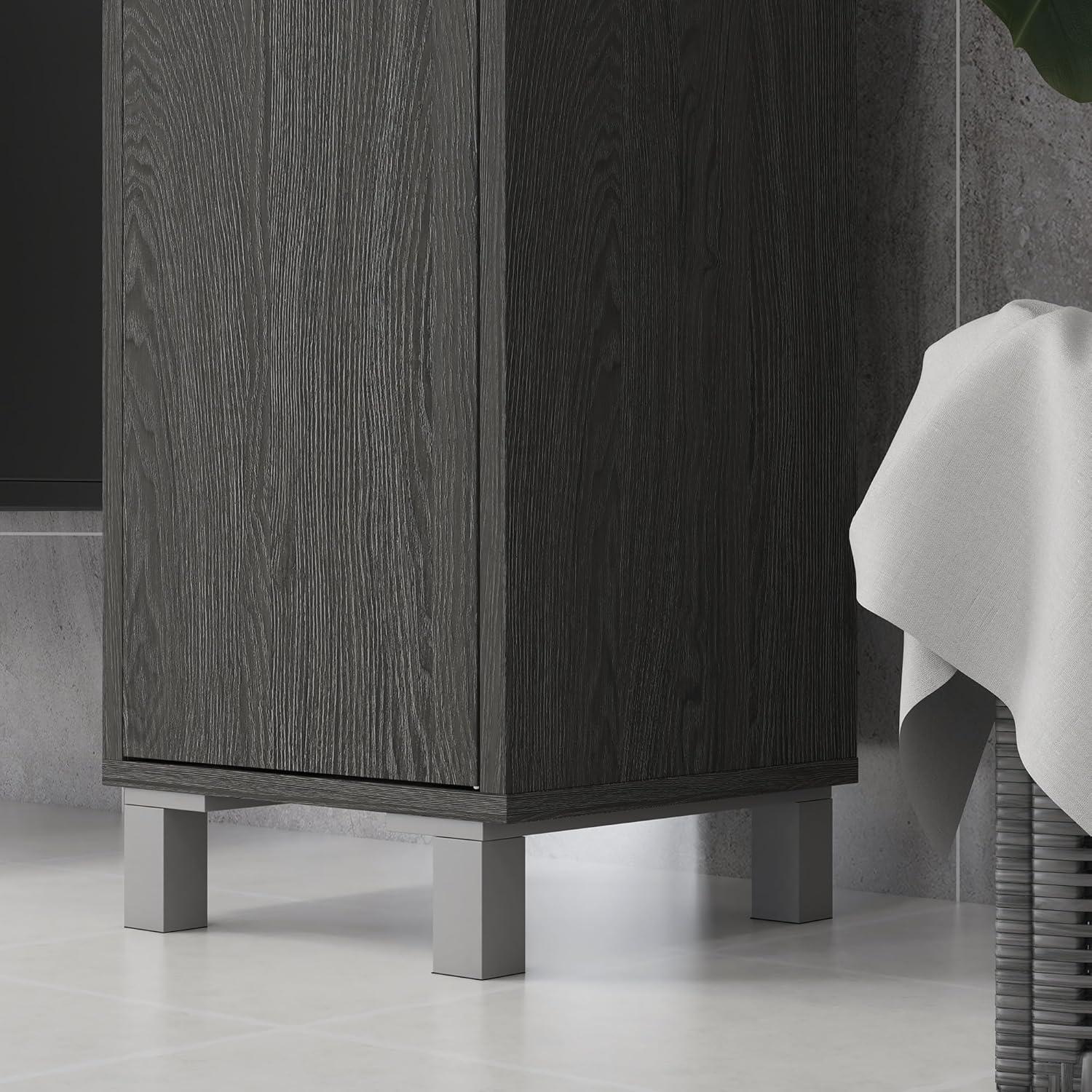 kleankin Tall Bathroom Storage Cabinet with Mirror, Wooden Freestanding Tower Cabinet with Adjustable Shelves for Bathroom or Living Room, Gray