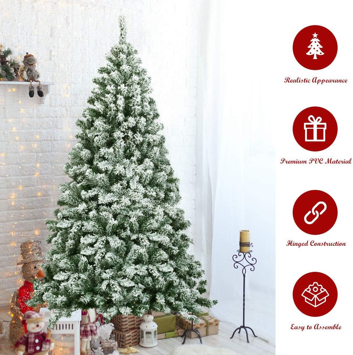 Costway 6FT Snow Flocked Artificial Christmas Tree Hinged w/928 Tips and Foldable Base