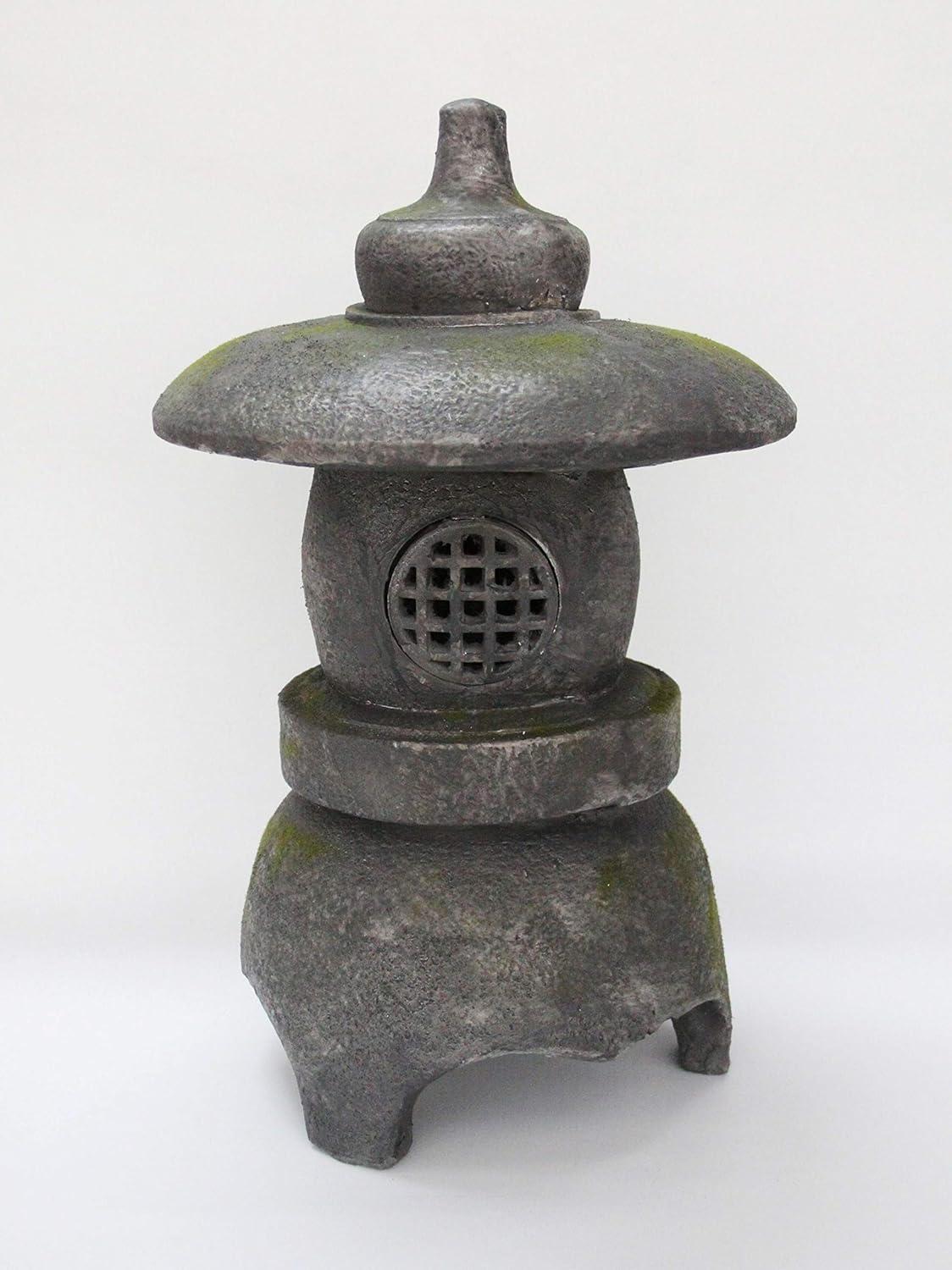 Grey Stone Pagoda Lantern Garden Statue with Magnetic Door