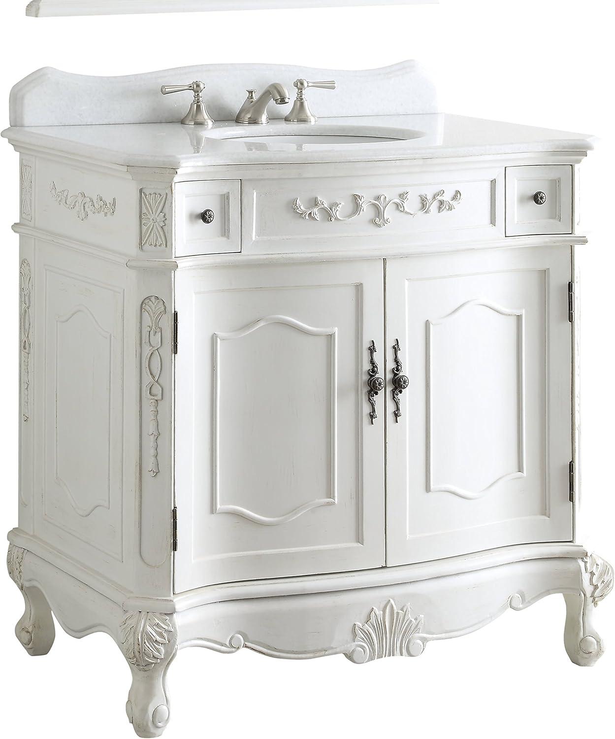 36" Benton Collection Fairmont Classic Vintage Antique White Bath Vanity with Mirror BC-3905W-AW-36-BS-MIR