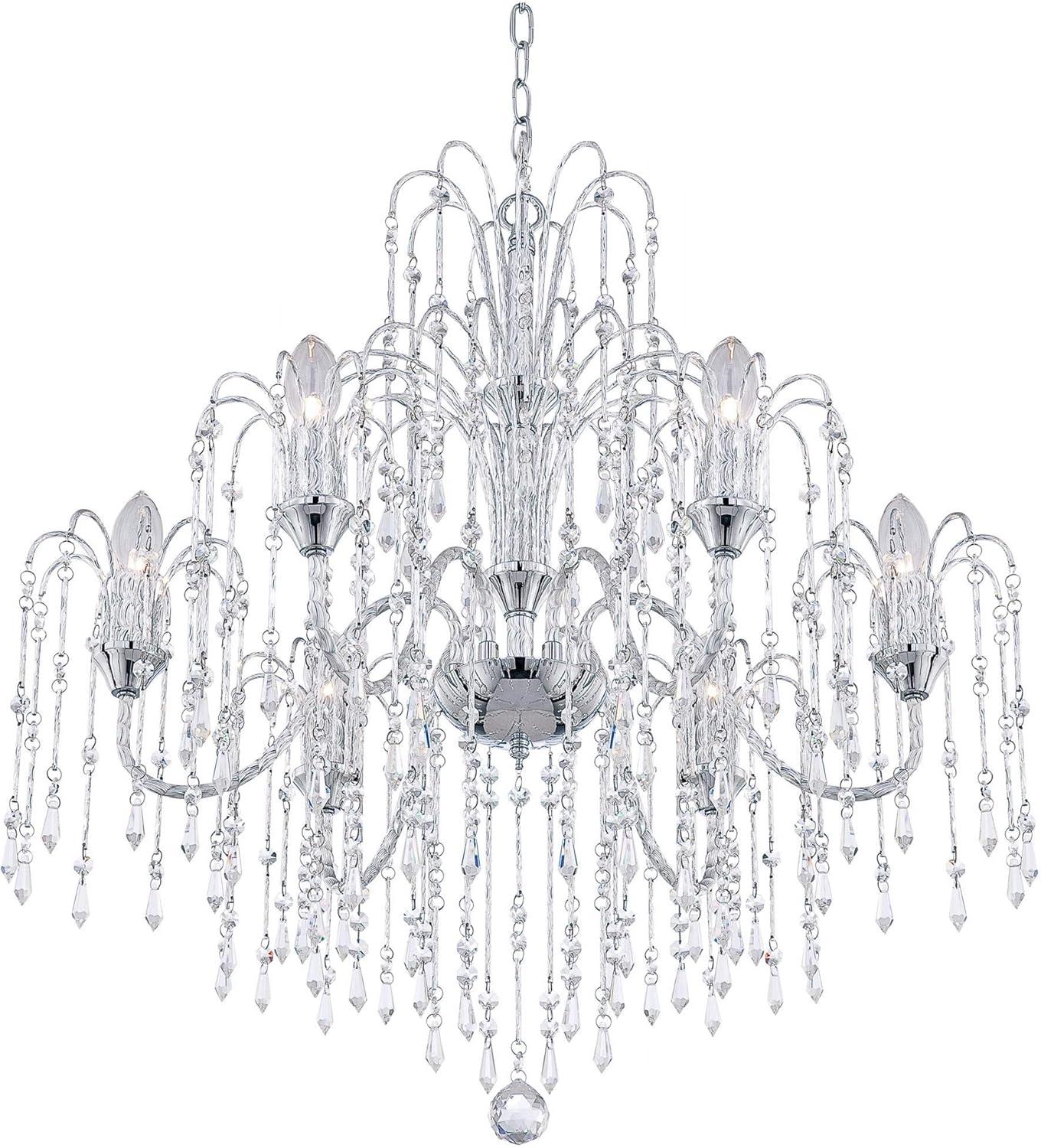 Vienna Full Spectrum Crystal Rain Chrome Chandelier 29" Wide Modern Curved Arm 6-Light Fixture for Dining Room House Kitchen Island Entryway Bedroom