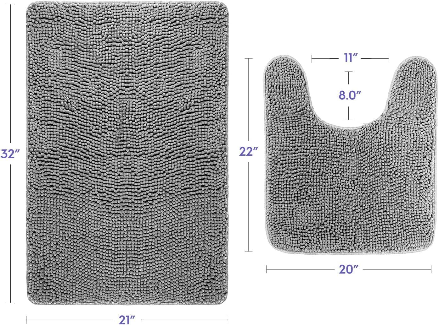 Latitude Run® Bathroom Rugs, Extra-Thick Memory Foam Bath Mat, Ultra-Soft Chenille Microfiber, Highly Absorbent, Machine Washable, Shaggy Bath Mats For Bathroom, Circular Cutout (21X32 + 20X22, 2Pcs) Grey