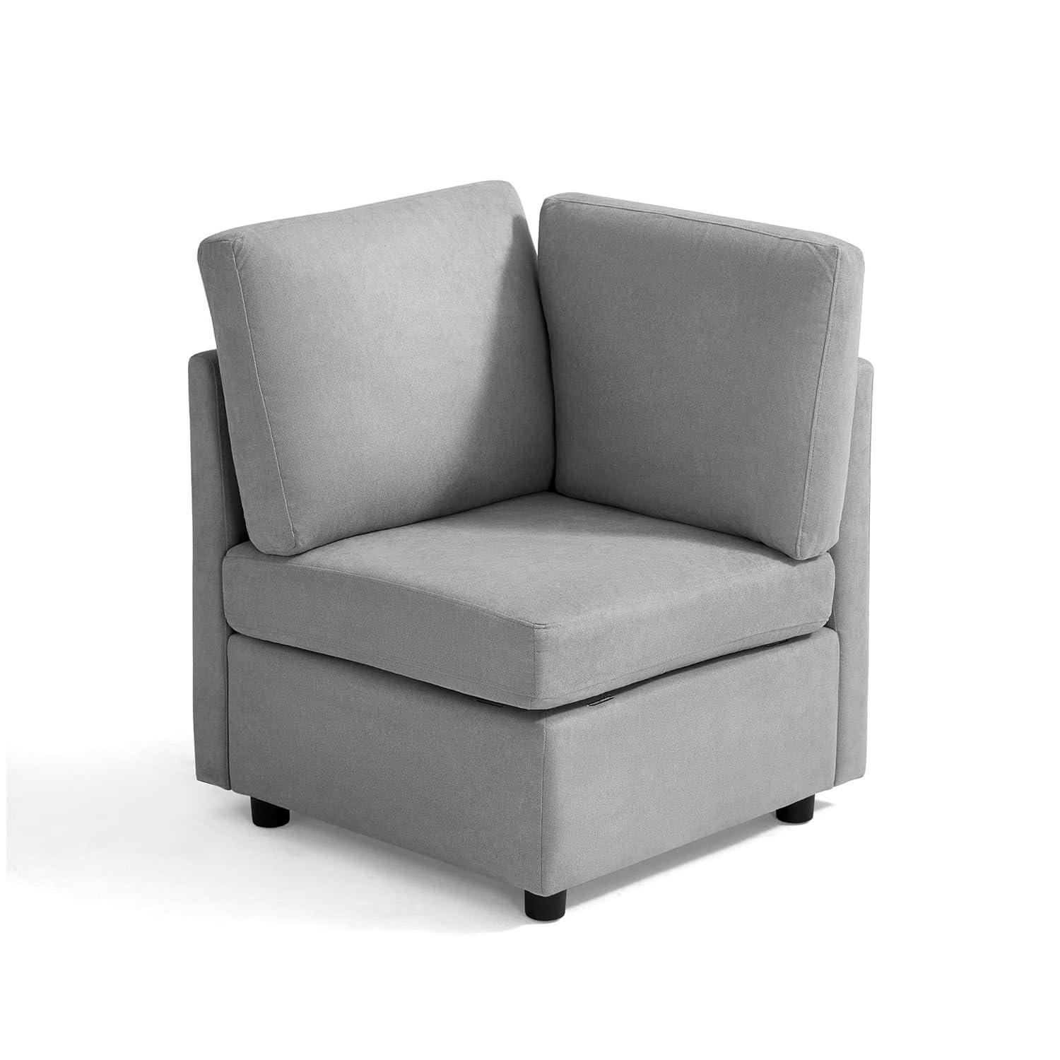 LINSY HOME Corner Seat Module for RUBIK I Modular Sectional Couches and Sofas with Storage, Light Gray