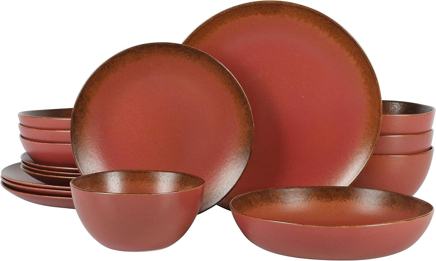 Paprika Red Ceramic Variegated Glaze Bowl Set for 4