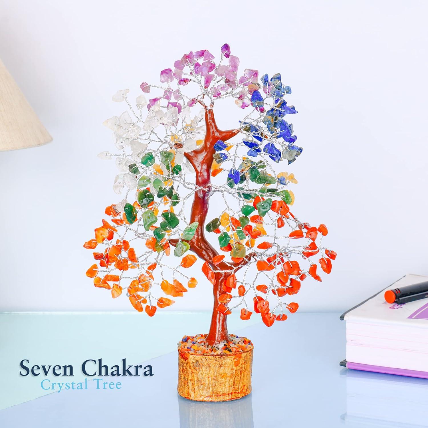 Multicolor Crystal Chakra Tree with Golden Wire