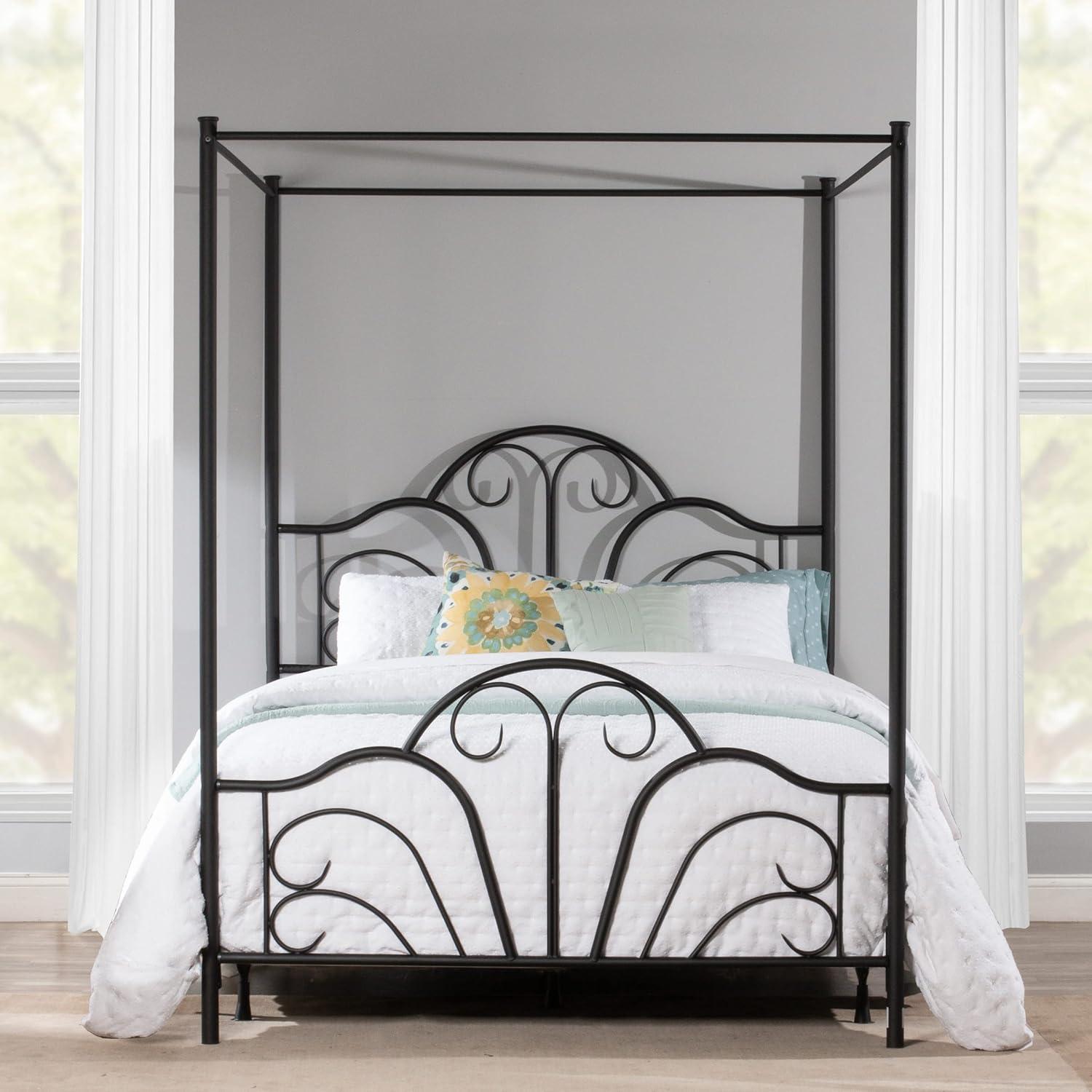 Desert Fields Dover Canopy Metal Bed Frame, Full, Textured Black