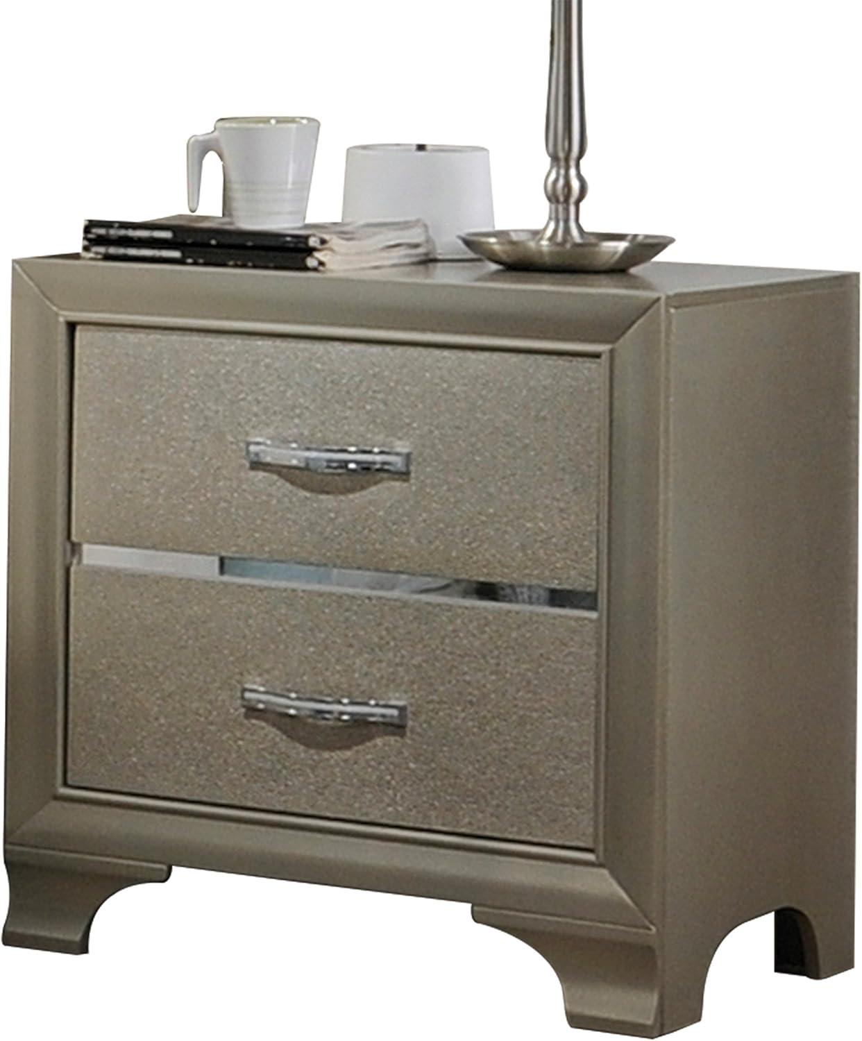 Champagne Elegance 2-Drawer Nightstand with Mirror Inlay