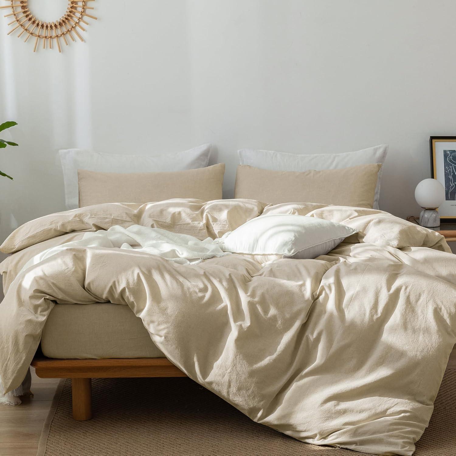 MOOMEE MooMee Duvet Cover Set 100% Washed Cotton Linen Like Textured Lightweight