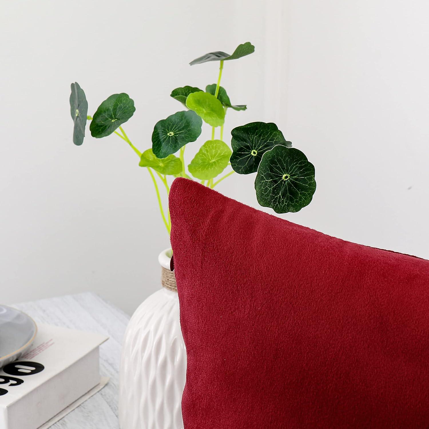 PAVILIA Set of 2 Throw Pillow Covers, Decorative Velvet Square Cushion Cases for Bed Sofa Couch Bedroom Living Room, Red/20 x 20