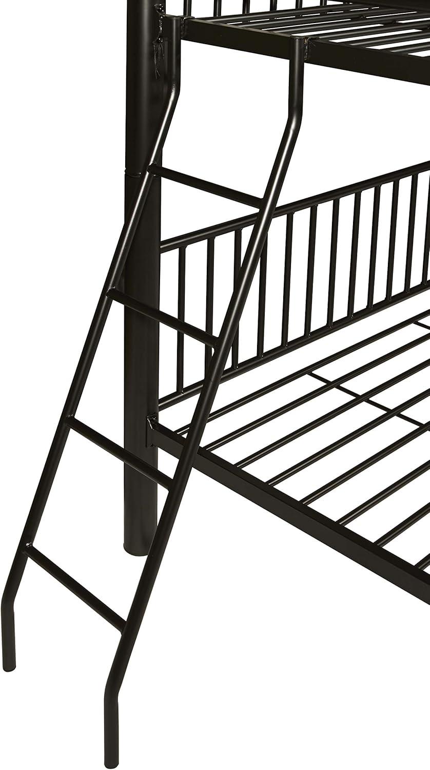 Sleek Black Metal Full Over Full Bunk Bed with Easy-Access Ladder