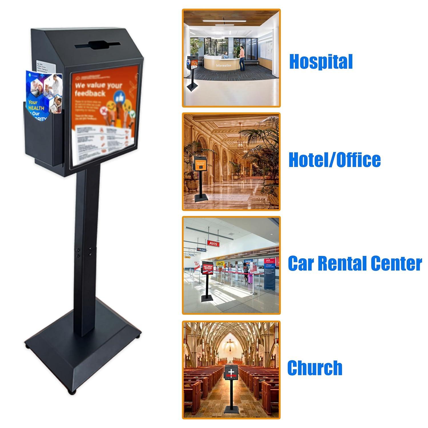 Plugsharge Suggestion Box With Stand,floor Standing Offering Box,combination Lock Ballot Collection Safe Box For Voting,charity,donation,church,school,election,hospital Feedback,and Car Rental Key Return, Black