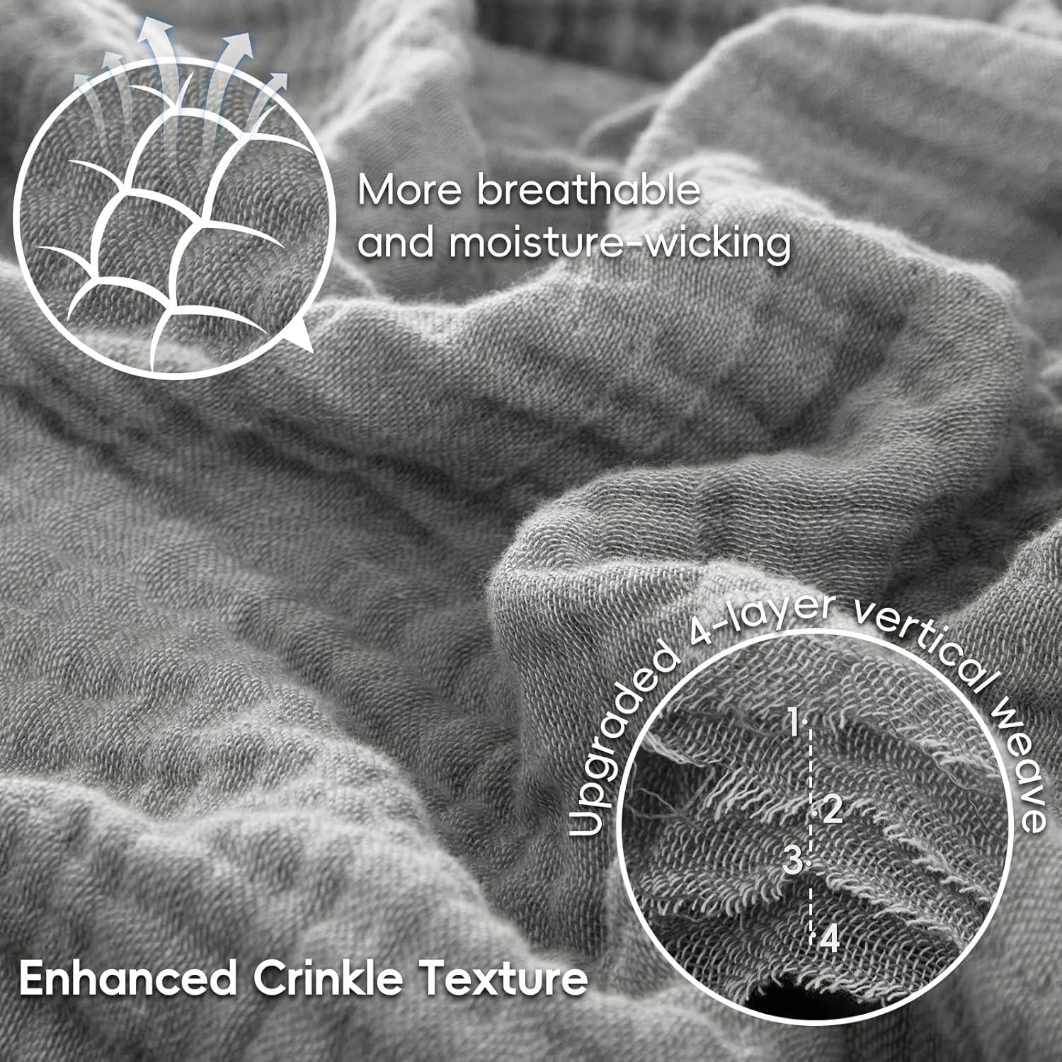 PHF 100% Cotton Muslin Blanket King Size 108" x 90", 4-Layer Lightweight and Breathable Blanket for Summer, Luxuriously Soft Gauze Bedding for Bed, Natural Minimalism Style, Ideal, Gift Grey