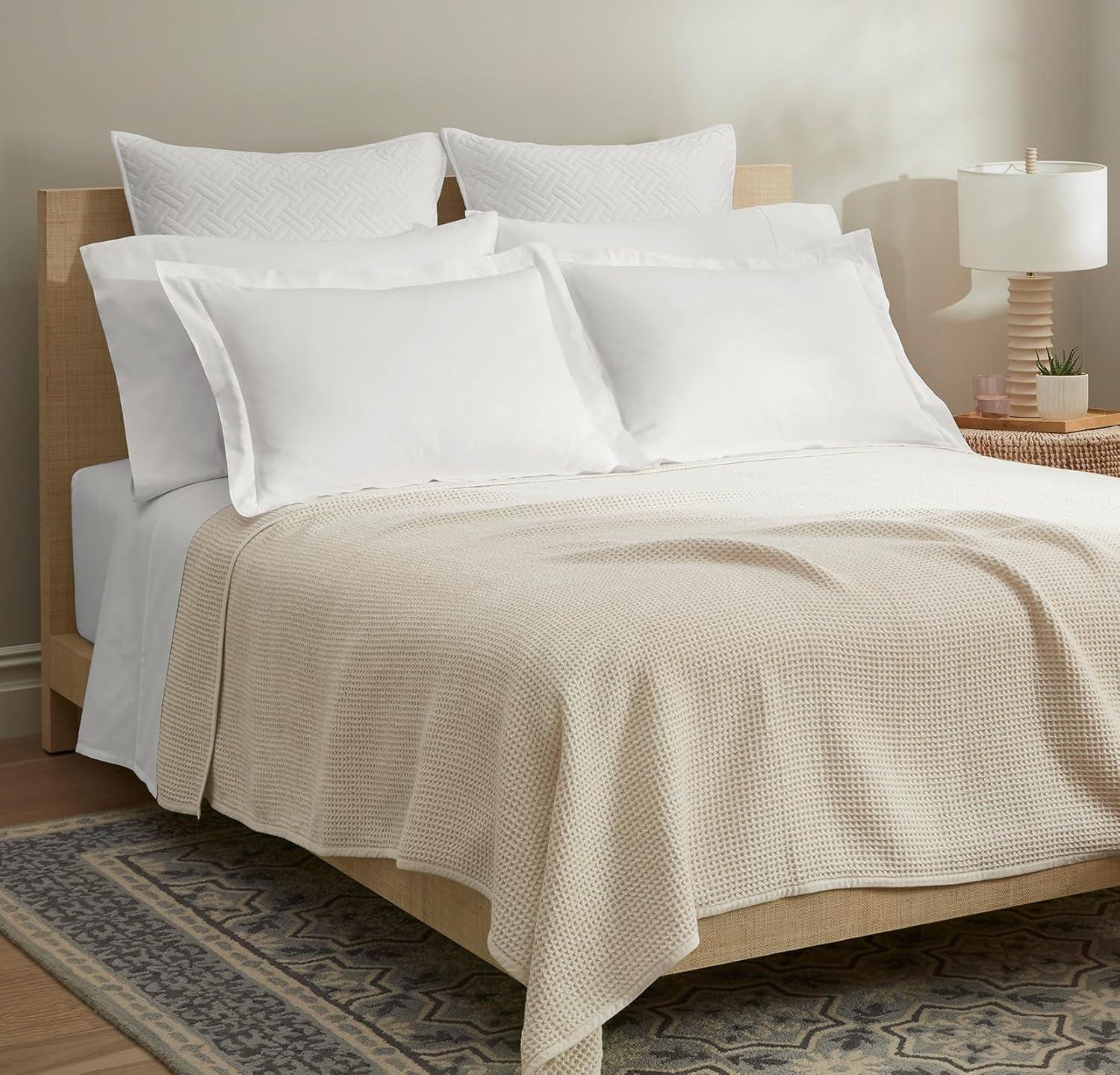 King Size Natural Organic Cotton Waffle Weave Throw Blanket