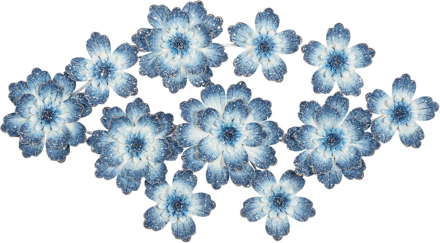 DecMode Blue Metal Floral Wall Decor