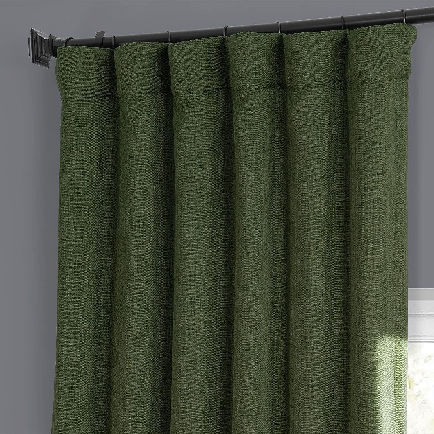 HPD Half Price Drapes Tuscany Green Faux Linen Room Darkening Curtains for Bedroom & Living Room Curtains (1 Panel), Door & Window Curtains 84 inches long, Rod Pocket Curtains, 50W X 84L