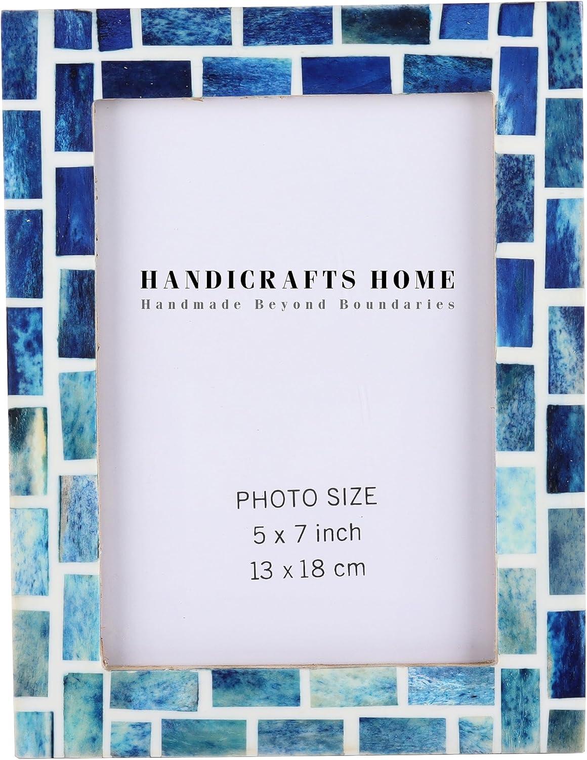 Handicrafts Home Indigo Mosaic Photo Frame Bone Handmade Picture Frames – 5x7 inch