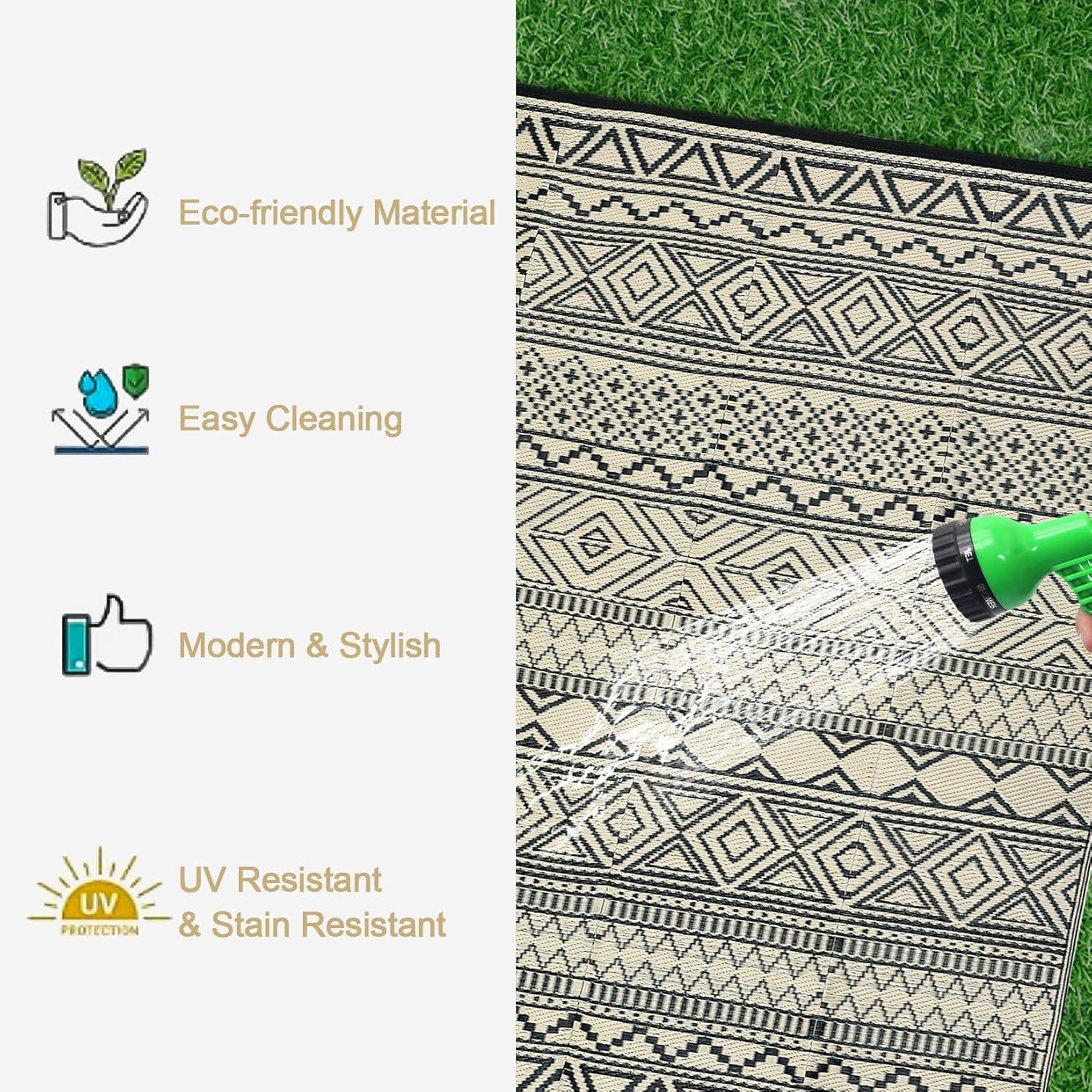 Garvee 9'x12' Plastic Outdoor Rugs, Bohemia Waterproof Straw Rug Reversible Indoor Outdoor Carpet for Patio RV Deck Porch Backyard Balcony Camping Picnic Beach, Multi-color