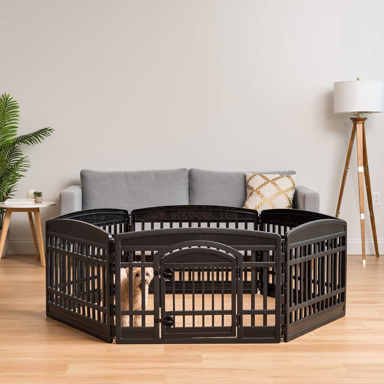 Black Plastic 6-Panel Pet Playpen with Door