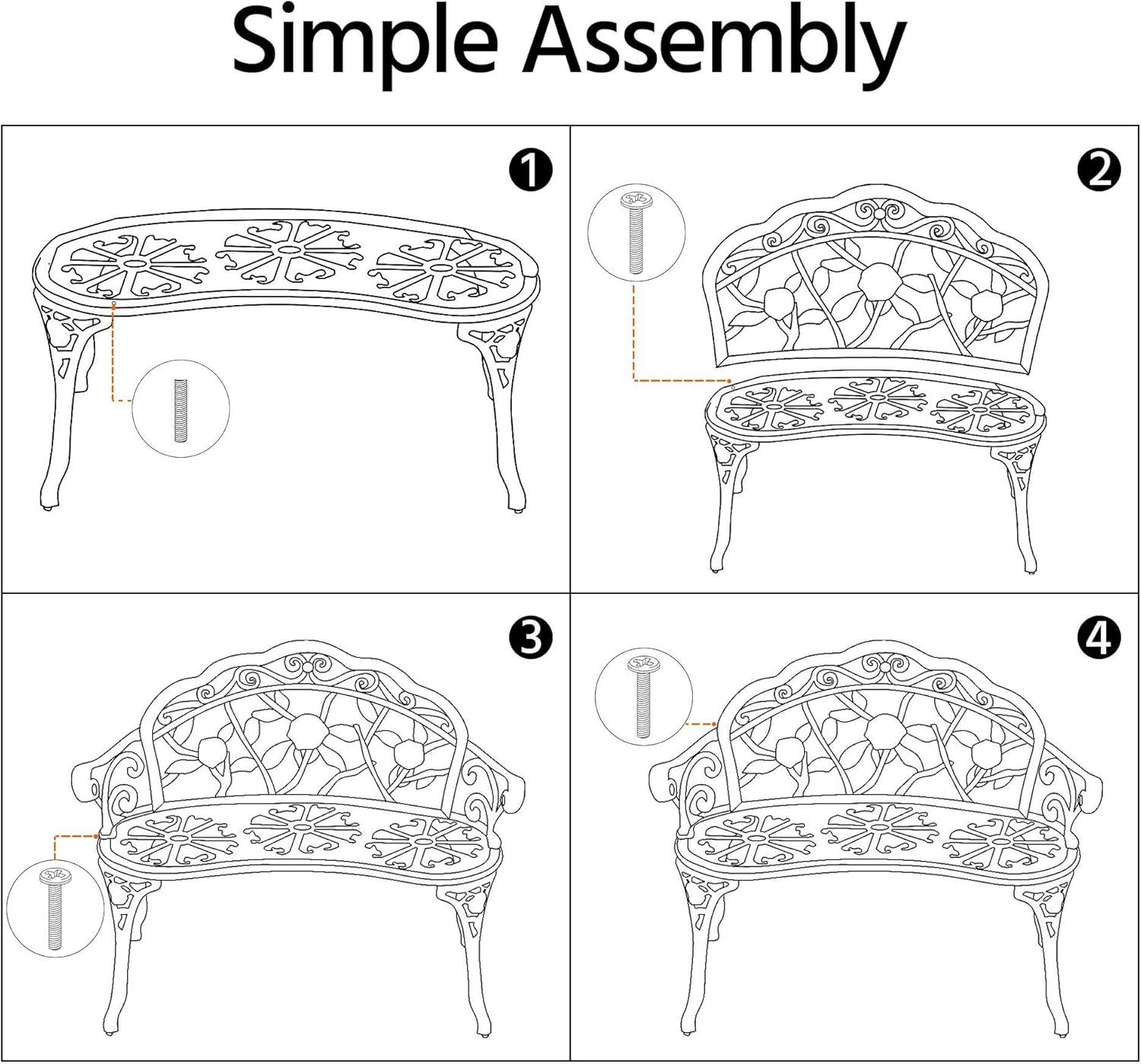 QSHIMY Patio Garden Bench Park Metal Rose Outdoor Benches, Aluminium Vintage Antique Furniture Chair Outside Benches Weather Proof Bench for Outdoor Porch, Lawn, Balcony, Backyard, Bronze