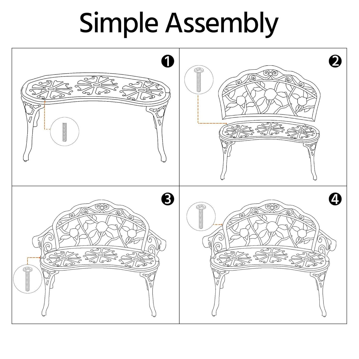 QSHIMY Patio Garden Bench Park Metal Rose Outdoor Benches, Aluminium Vintage Antique Furniture Chair Outside Benches Weather Proof Bench for Outdoor Porch, Lawn, Balcony, Backyard, Bronze
